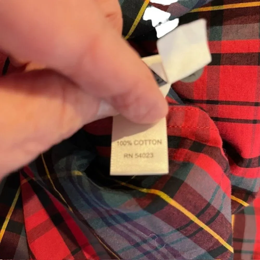 Banana Republic Men's Plaid‎ Button Down Shirt Contrast Cuff Red Green Medium
